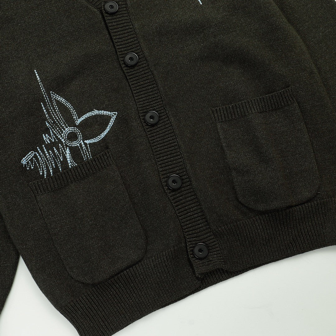 「#1587」SS23 new autumn Louis Vuitton solid color embroidered long-sleeved knitted cardigan