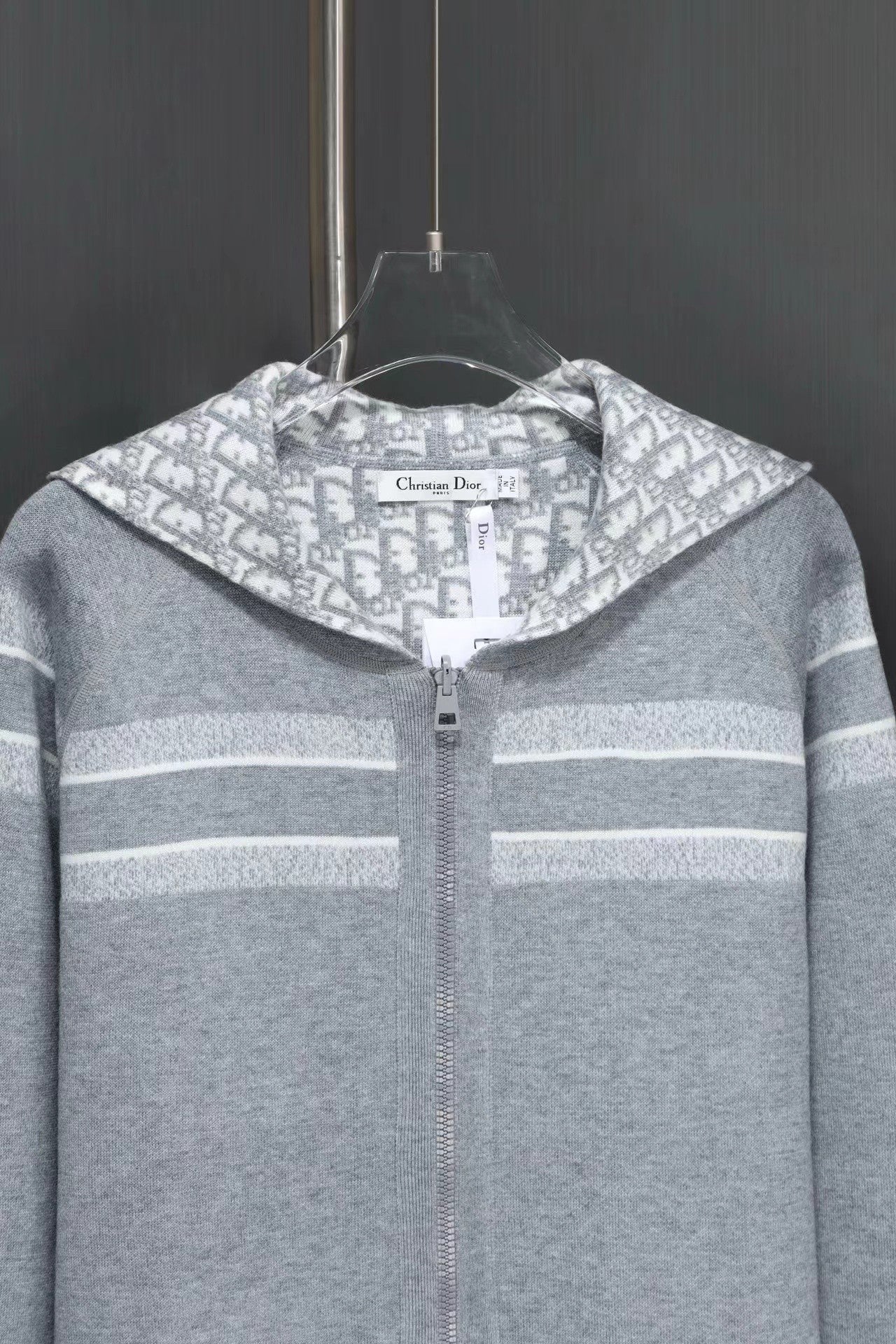 「#3498」Dior all-over jacquard reversible wool zip-up hoodie