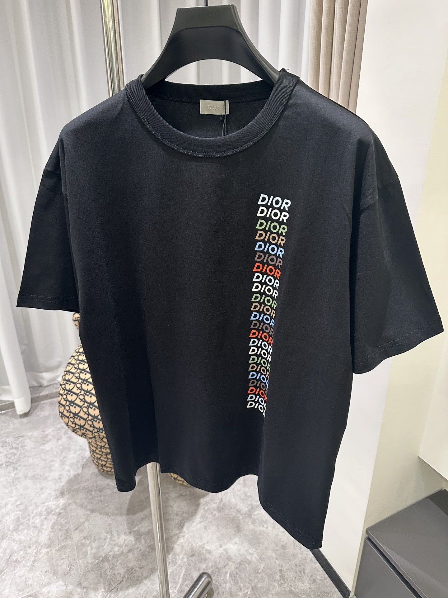「#3542」Dior24ss rainbow letter round neck short sleeve