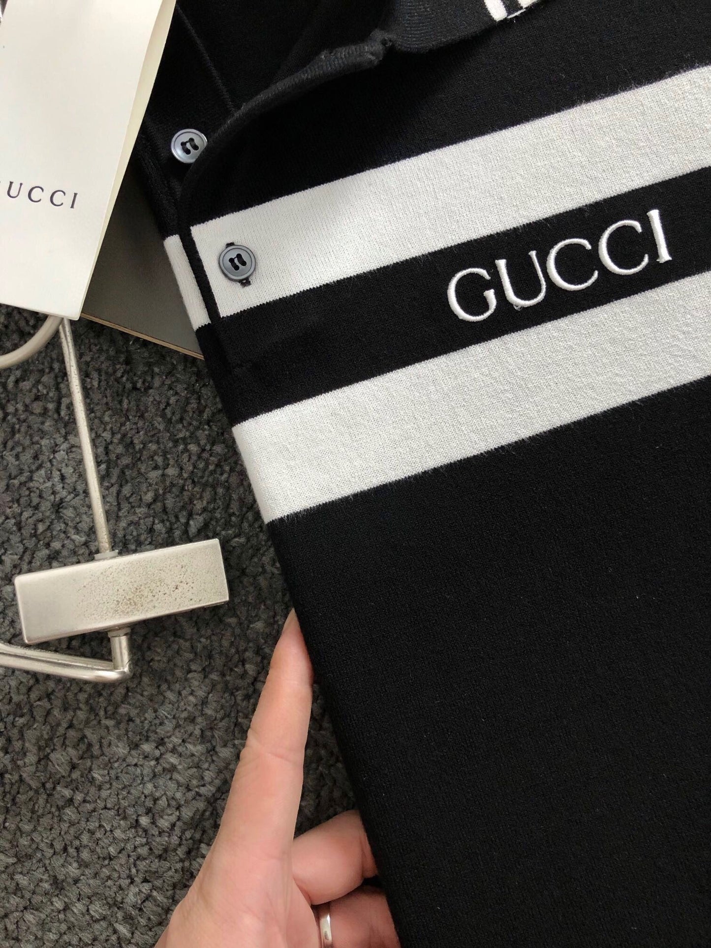 「#3571」Gucci 24 fall and winter new black and white stripes t-shirt