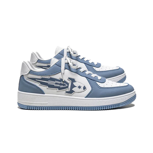 Low Top Classic Leather Sneaker in Ash Blue and White