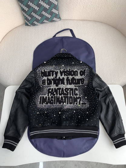Veste en cuir brodée de perles et de lettres Louis Vuitton FW23 « #2603 »