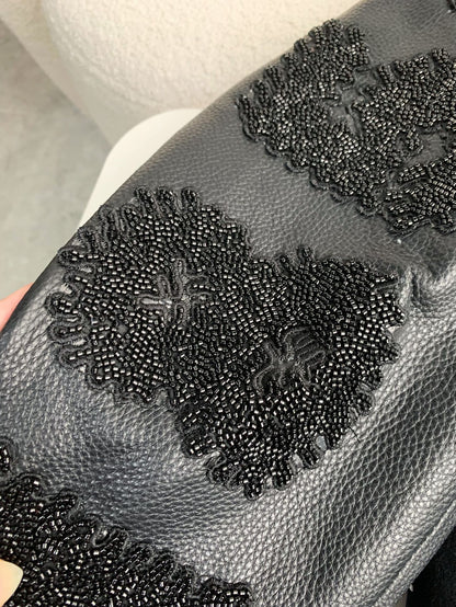 Veste en cuir brodée de perles et de lettres Louis Vuitton FW23 « #2603 »