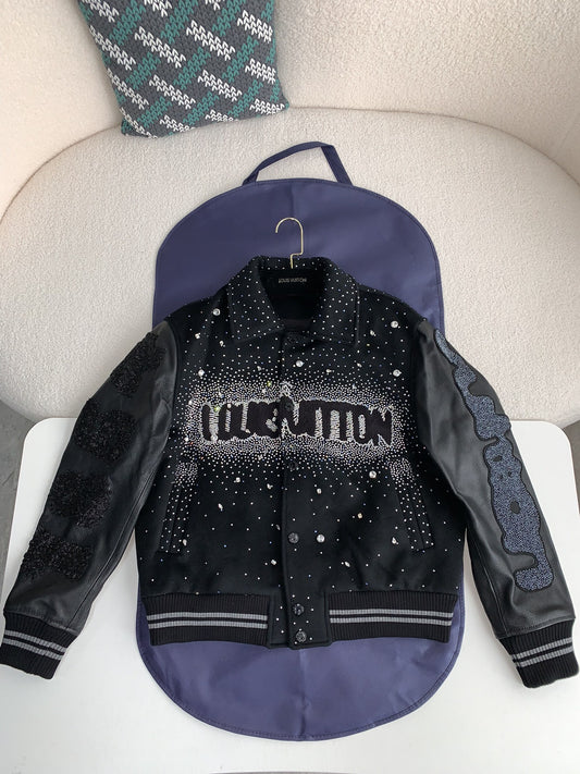 「#2603」Louis Vuitton FW23 lettered beaded embroidered leather jacket