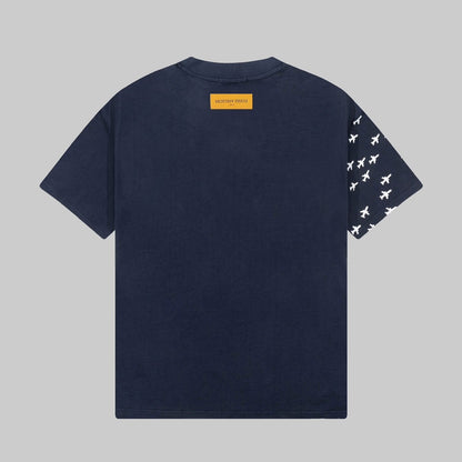 「#2732」Louis Vuitton 23ss small plane full print pattern gold classic T-shirt