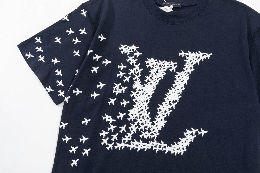「#2732」Louis Vuitton 23ss small plane full print pattern gold classic T-shirt