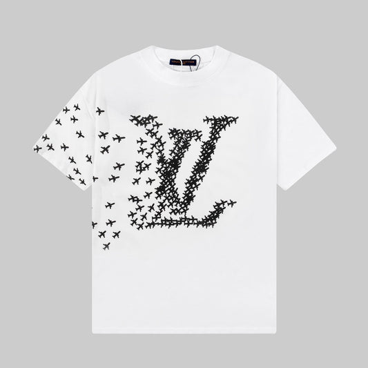 「#2733」Louis Vuitton 23ss small plane full print pattern gold classic T-shirt