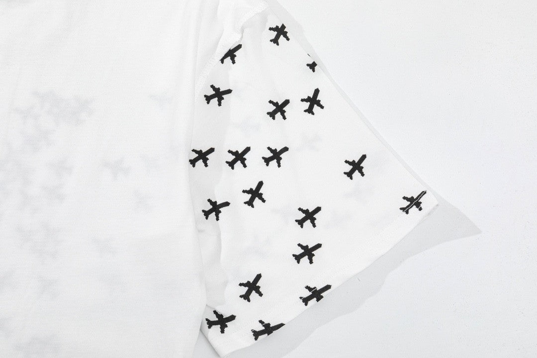 「#2733」Louis Vuitton 23ss small plane full print pattern gold classic T-shirt