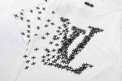 「#2733」Louis Vuitton 23ss small plane full print pattern gold classic T-shirt