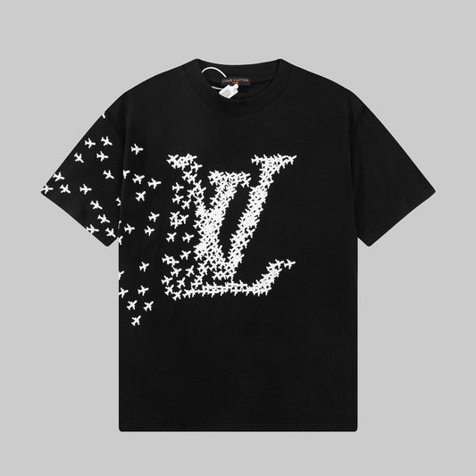 「#2734」Louis Vuitton 23ss small plane full print pattern gold classic T-shirt