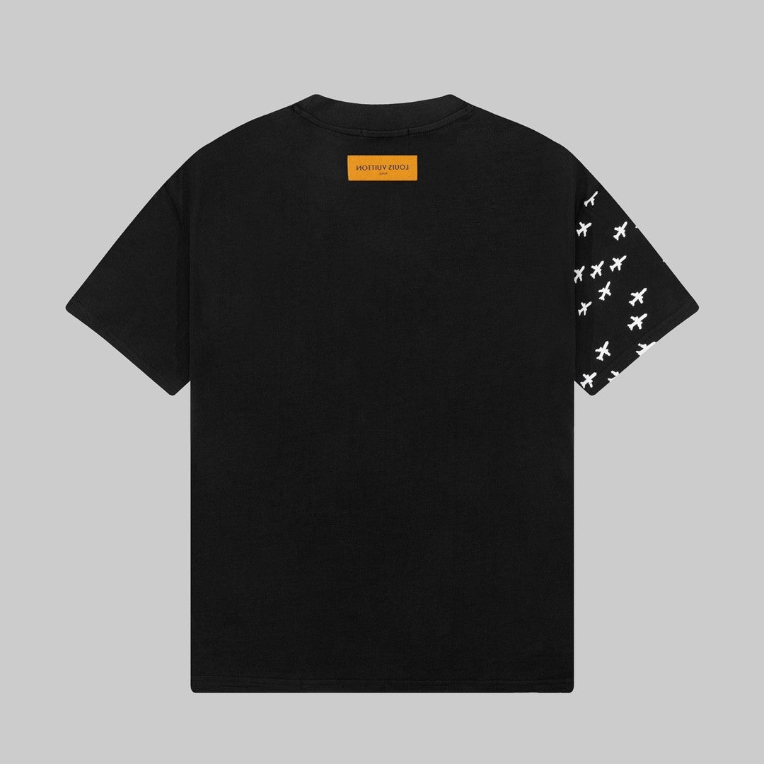 「#2734」Louis Vuitton 23ss small plane full print pattern gold classic T-shirt