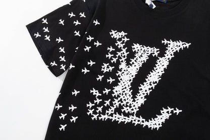 「#2734」Louis Vuitton 23ss small plane full print pattern gold classic T-shirt