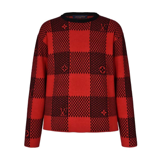 「#3560」Louis Vuitton 24fw black and red checkered jacquard crew neck sweater