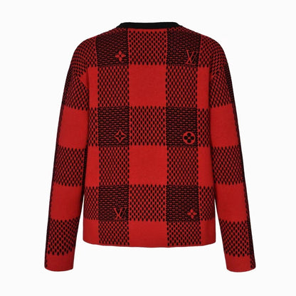 「#3560」Louis Vuitton 24fw black and red checkered jacquard crew neck sweater