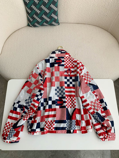 「#3903」Louis Vuitton SS24 Logo Patchwork Mandarin-collar Jacket
