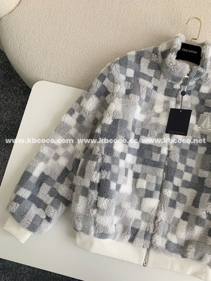 「#3929」Louis Vuitton Ski Series FW24 Checkerboard Color-Block Fleece Jacket