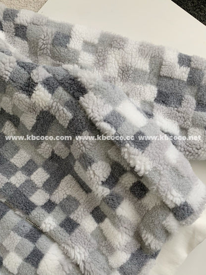 「#3929」Louis Vuitton Ski Series FW24 Checkerboard Color-Block Fleece Jacket