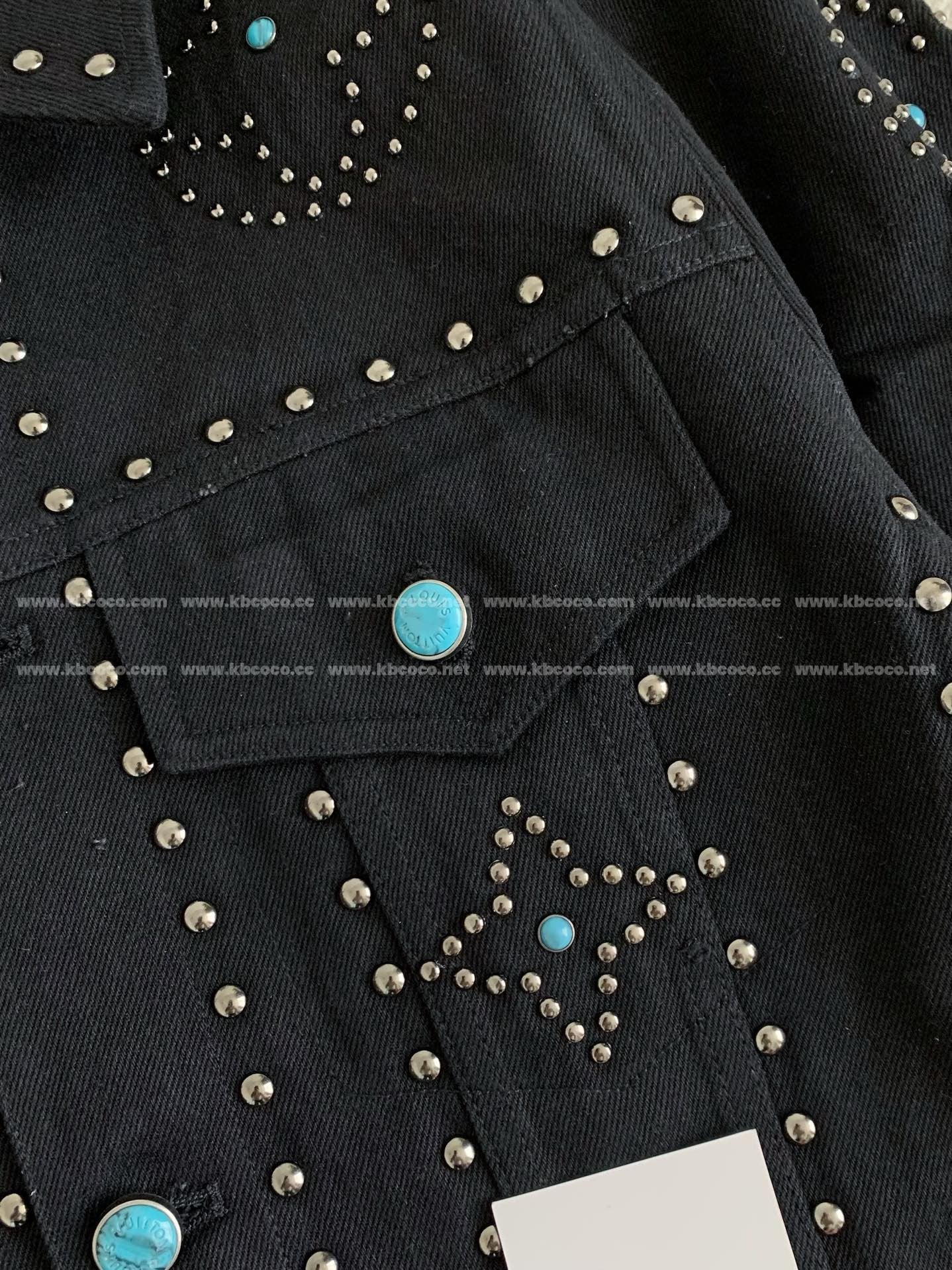 「#3763」Veste en jean turquoise à rivets LV